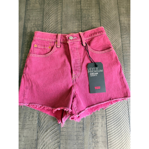 Levi’s Premium Ribcage Shorts Size 25 High Rise Raw Hem NWT - Picture 1 of 6